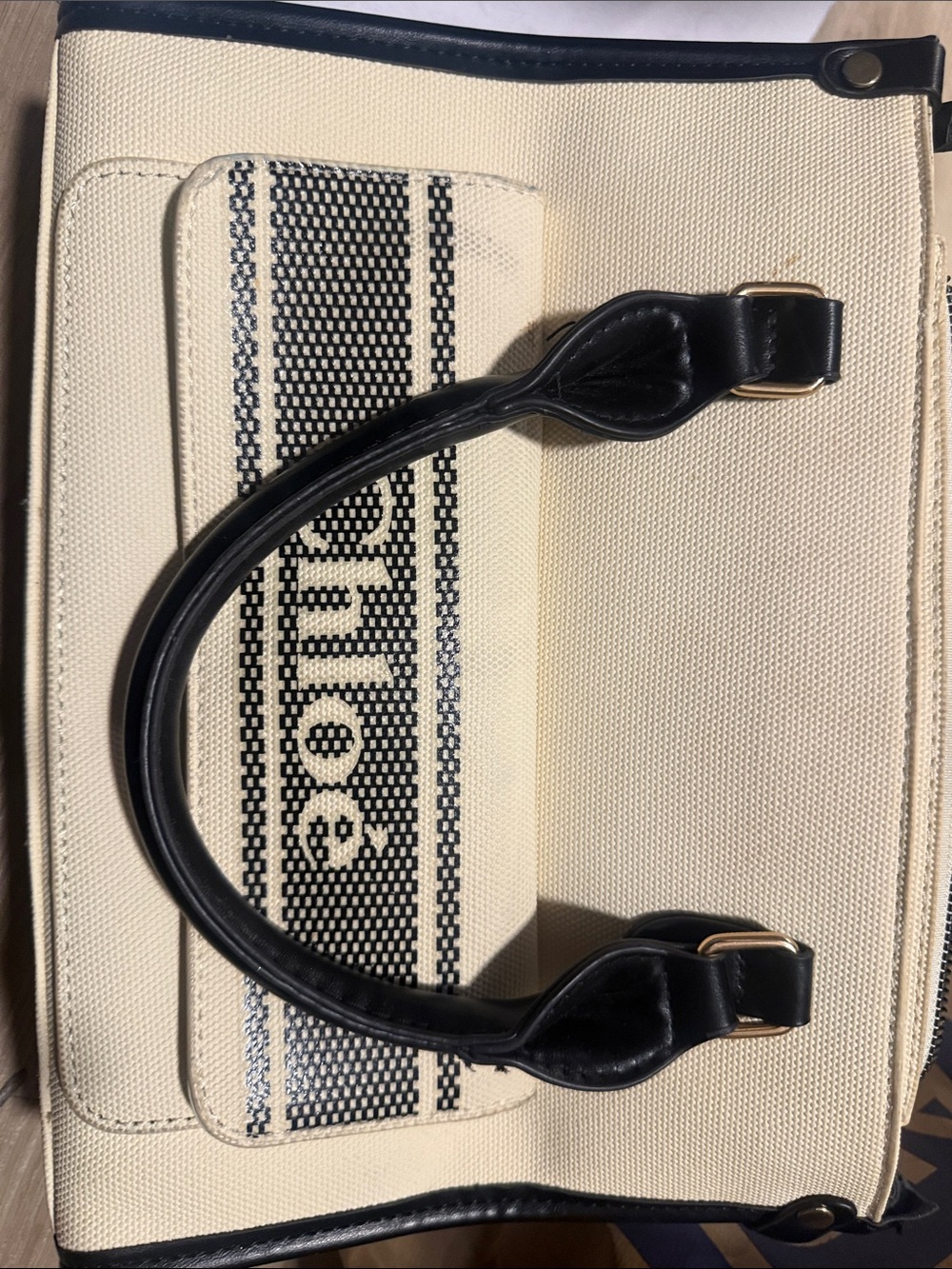 Canvas Tote Bag with Black Trim - Cream and Black
